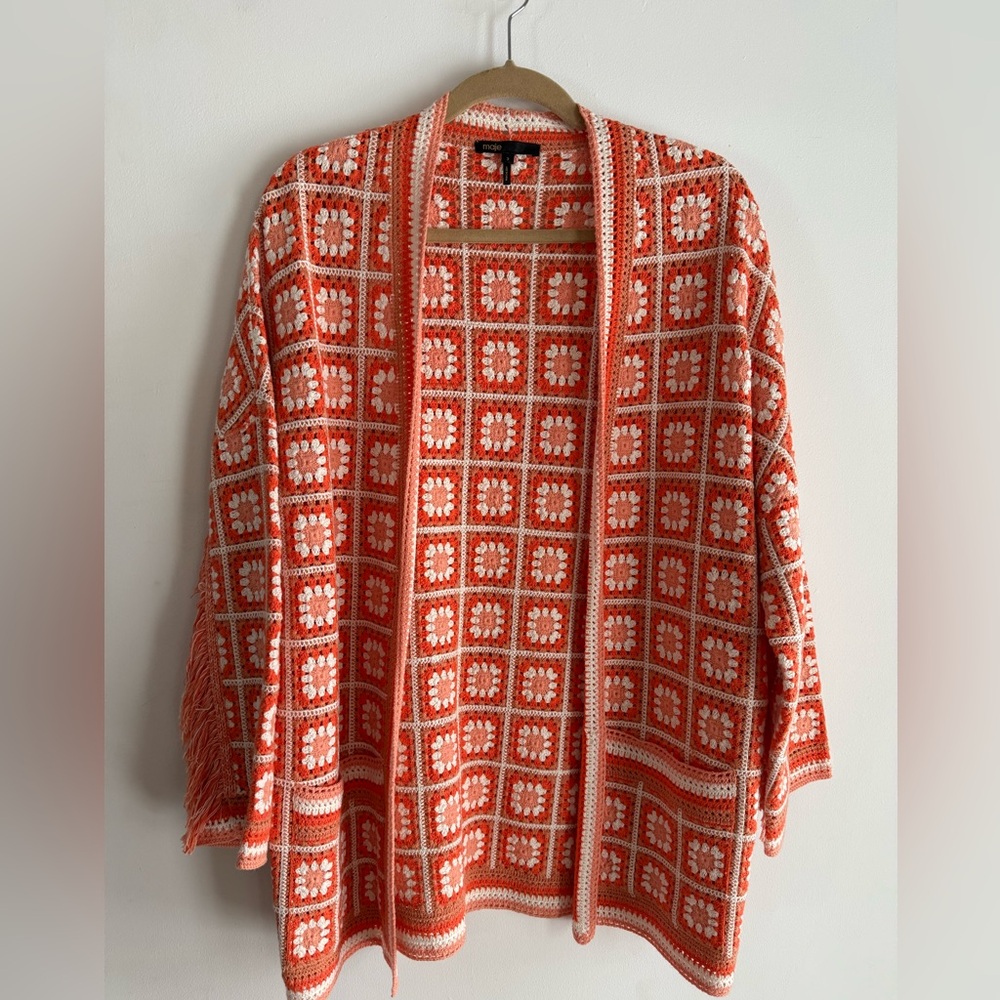 Maje Orange and White Floral Cardigan